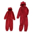thumbnail image 1 of Blotona Women Juniors Fleece Plush Warm Hooded Pajamas Jumpsuit Thick Plush Sleeping Romper with Bear Ear Hat Autumn Winter Long Sleeve Solid Color Loose Casual Sleepwear Homewear, 1 of 2