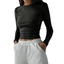 Made by Olivia Women's Solid Long Sleeve Round Neck Crop T Shirt Top -  Walmart.com