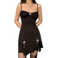thumbnail image 1 of Blotona Women Lace Patchwork Cami Dress Aesthetic Print Sexy See Through Skinny Slim Fit Sleeveless V Neck Backless Tie Up Dress, 1 of 9