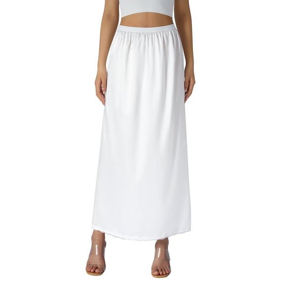 Blotona Women Lined Midi Skirt Half Slip Underskirt Solid Color Elastic Waist Inner Lining Skirt Plus Size Long Underskirt Elegant Bottoming Skirt for Juniors Girls