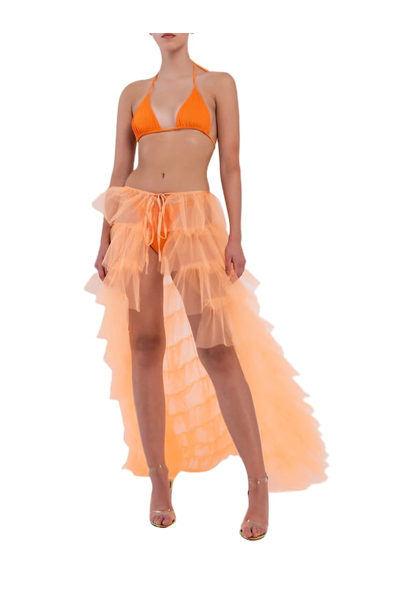 Women Maxi Tulle Skirt Solid Color Mesh Tied-Up Irregular Floor-Length Party Skirt for Wedding Guest, Dinner, Cocktail Party