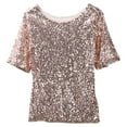 thumbnail image 1 of Blotona Women Sequin T-Shirts Short Sleeve Lady Sparkle Glitter Evening Party Top Ladies Clothes Fashion Summer Sparkle Blouses T-Shirt Costume Tees, 1 of 4