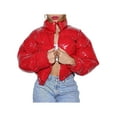 thumbnail image 1 of Blotona Women Shiny Short Puffer Jackets Bandana Cropped Long Sleeve Zip Up Puffer Cropped Down Jackets Fashion Bubble Quilted Lightweight Coats, 1 of 7