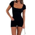thumbnail image 1 of Blotona Women Short Jumpsuit Short Sleeve Square Neck Solid Slim Fit Slummer Playsuit for Daily Party, 1 of 8