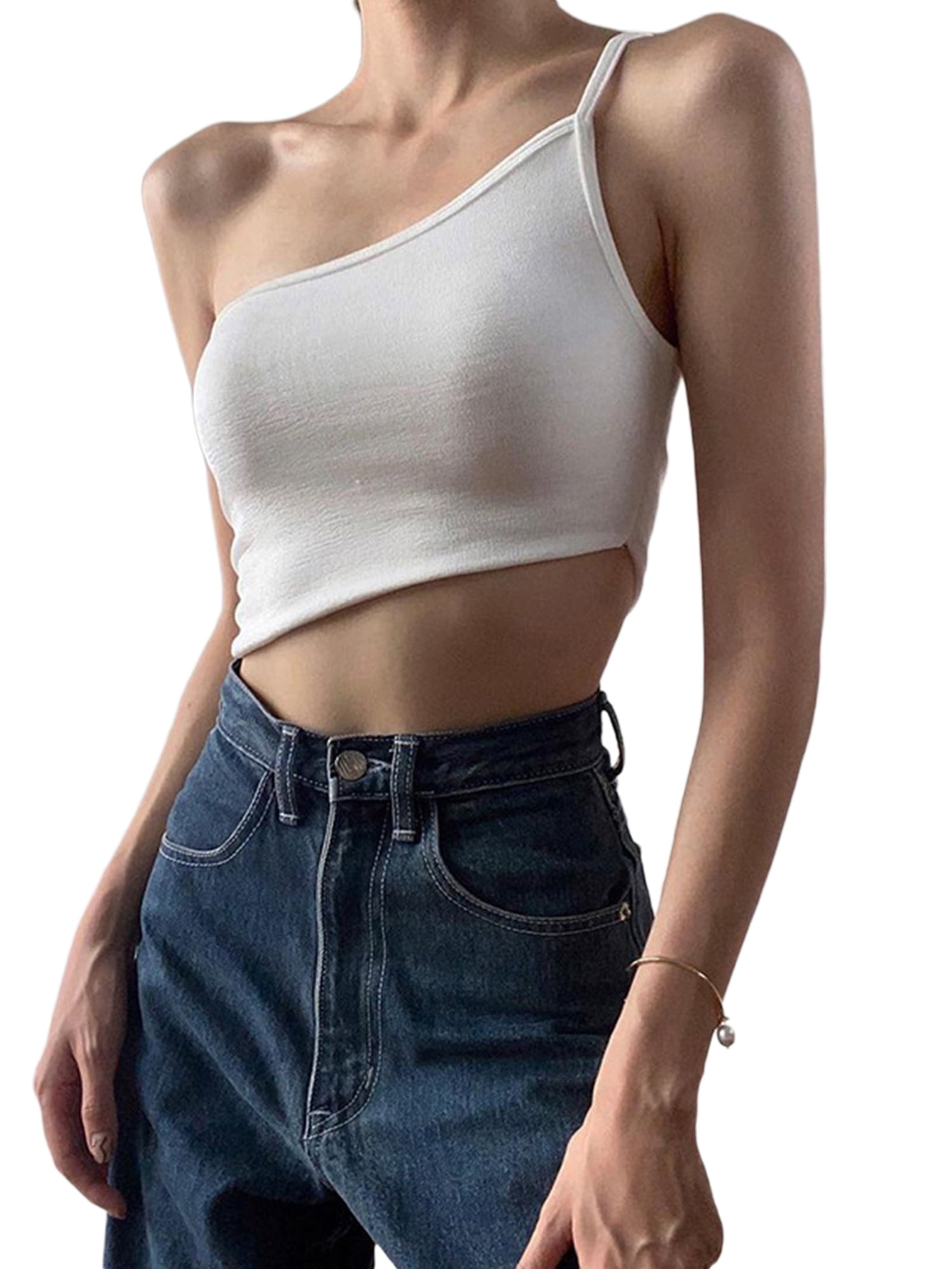 one shoulder spaghetti strap top