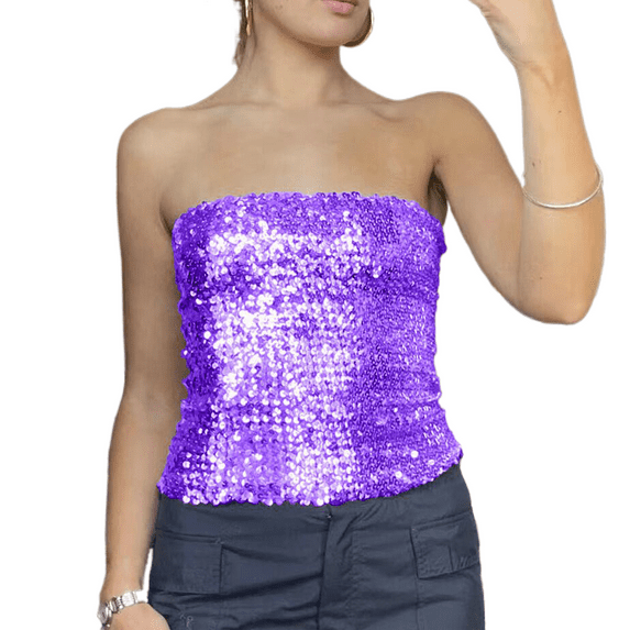 Blotona Women Sparkly Sequin Tube Corset Tops Harajuku Vintage Aesthetic Square Neck Tank Tops Low Cut Cami Crop Tops Streetwear