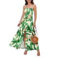 thumbnail image 1 of Blotona Women Summer Casual Boho Long Dress Leaves Print Sleeveless Spaghetti Strap Sling Dress Beach Holiday Slit Dress with Belt, 1 of 9