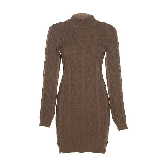 Blotona Women Turtleneck Backless Sweater Dress Knit Mini Dress Sexy Backless Wool Short Dresses Long Sleeve Fall Winter Hollow Out Club Party Dress