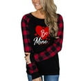 thumbnail image 1 of Blotona Women Valentine's Long Sleeve T-shirt Round Neck Plaid Long Sleeves Love Heart Pattern Letter Pullover Shirt Tops, 1 of 4