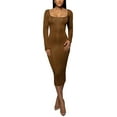 thumbnail image 1 of Blotona Women Wrapped Dresses Long Sleeve Square Neck Midi Party Street Fall Winter Dress, 1 of 5