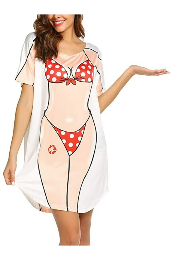 Women's Bikini Shirt Cover Up Short Sleeve Cute Bikini Print Cover-Up Baggy T Shirt Dress Fun Wear