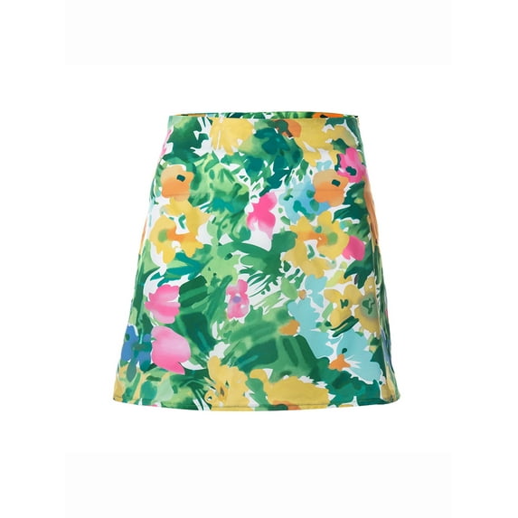 Blotona Women's Boho High Waist Mini Skirts Sexy Floral Printed Zip SideShort Pencil Skirts Vintage 90S A-Line Skirts