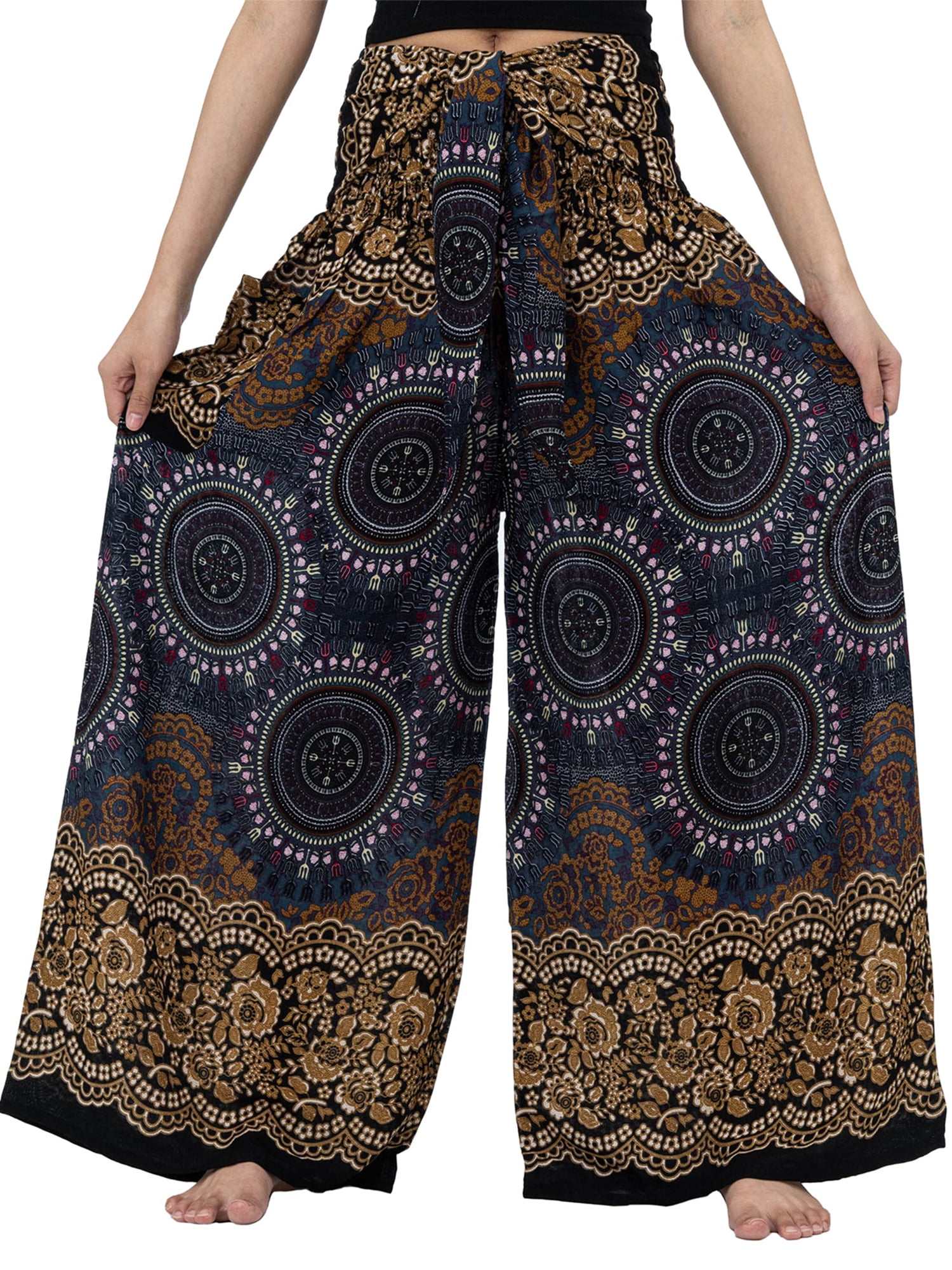 Blotona Women's Summer Plus Size Boho Palazzo Pants Wide Leg