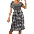 thumbnail image 1 of Blotona Women's Teen Square Neck Short Puff Sleeves Casual Midi Smocked Plaid Dress Summer Flowy Dresses Shirred Ruffle Sundress, 1 of 2