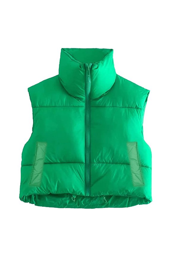 Women's Warm Crop Vest Zipper Up Sleeveless Waistcoat High Neck Puffer Cropped Jacket Vest Coat Outdoorwear for Winter