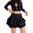 thumbnail image 1 of Blotona Womens Ruffle Mini Skirt Sexy High Waist Solid Color Criss Cross Tie Up A-Line 90s E-Girl Goth Summer Black Short Dress, 1 of 9