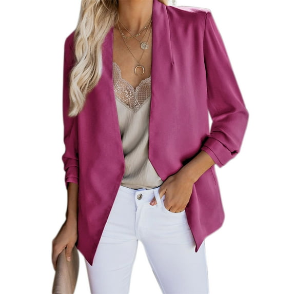 Blotona Womens Solid Color Open Front Blazer Without Button Fashion Slim Fit Personality Long Sleeve Suit Jacketfor Work Daily Wear
