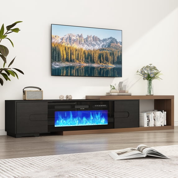 Blotout 110" Extendable Fireplace TV Stand with 36" Fireplace for TVs up to 120", Modern Wood Reversible Entertainment Center with 2 Drawers, Extendable TV Media Console for Living Room,Bedroom