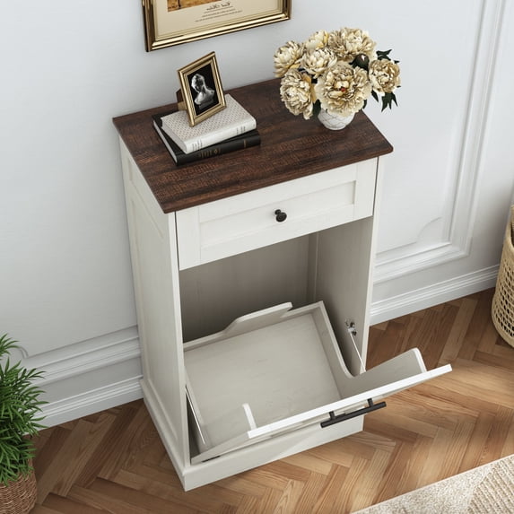 Blotout 10 Gallon Tilt Out Trash Cabinet, Hidden Wooden Trash Can with Drawer, Pet Proof Freestanding Kitchen Recycling Cabinet for Kitchen, Kitchen, Living Room