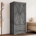 thumbnail image 1 of Blotout 2 Door Farmhouse Armoire Wardrobe Closet With 2 Drawers, 70" Tall Wooden Wardrobe Cabinet with Hanging Rod and Adjustable Shelves for Bedroom, Grey, 1 of 8