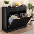 thumbnail image 1 of Blotout 20 Gallon Double Tilt-Out Trash Cabinet,Fluted Laundry Hamper Cabinet with 2 Drawers & Charging Station,Hidden Wooden Garbage Can Cabinet for Kitchen & Living Room, 1 of 9