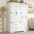 thumbnail image 1 of Blotout 3 Door Wardrobe Closet with Doors and Drawers, Bedroom Armoire with Shelves, Farmhouse Wooden Armoire Wardrobe Closet with Hanging Rod for Bedroom, White, 1 of 8