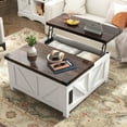 thumbnail image 1 of 35.6" Farmhouse Lift Top Coffee Table with Charging Ports,Large Square Coffee Table with Storage, Wood Center Table w/Large Hidden Space for Living Room Home Office,White Brown, 1 of 8