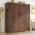 thumbnail image 1 of Blotout 4 Door Farmhouse Armoire Wardrobe Closet With 2 Drawers, 70" Tall Wooden Wardrobe Cabinet with Hanging Rod and Adjustable Shelves for Bedroom, Brown, 1 of 8