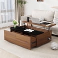 thumbnail image 1 of 47" Large Lift Top Coffee Table with Power Outlets & 2 Storage Drawers, Morden Wooden Coffee Table w/Hidden Compartment Storage, Center Lift Coffee Table for Living Room,Walnut&Black, 1 of 9