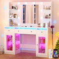 thumbnail image 1 of Blotout 47" Makeup Vanity Desk with Mirror and Lights, Storage Shelves, Vanity Desk with 6000-Colors Lighting & Power Outlet, Glass Top with 3 RGB Drawers, 2 Large RGB Cabinets, 1 of 9