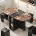 thumbnail image 1 of Blotout 5 PCS Farmhouse Dining Table Set for 4, 60'' Large Oval Folding Dining Table Set w/4 Leather Chairs,6 Wheels,Drop Leaf Foldable Kitchen Table w/2-Layer Storage Shelf for Small Spaces, Walnut, 1 of 8