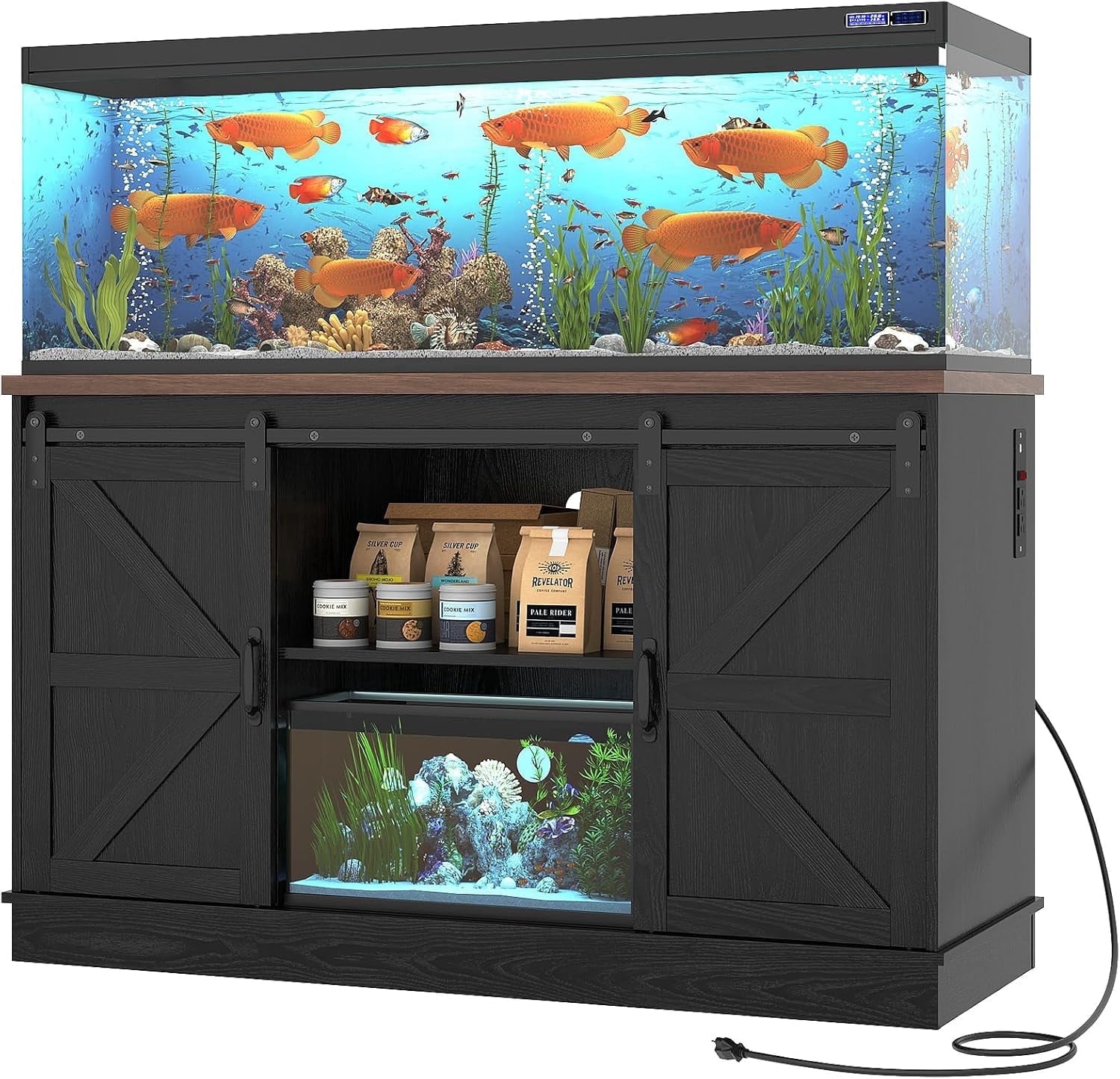 Blotout Farmhouse 55-75 Gallon Fish Tank Stand with Power Outlet, 52"Aquarium Stand with Storage/Sliding Barn Door, Heavy Duty Tank Stand for 2 Fish ... Blotout Farmhouse 55-75 Gallon Fish Tank Stand with Power Outlet, 52"Aquarium Stand with Storage/Sliding Barn Door, Heavy Duty Tank Stand for 2 Fish ...
