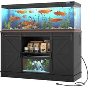 Blotout Farmhouse 55-75 Gallon Fish Tank Stand with Power Outlet, 52"Aquarium Stand with Storage/Sliding Barn Door, Heavy Duty Tank Stand for 2 Fish Tank/Reptile Terrarium, 1000lbs Capacity, Black