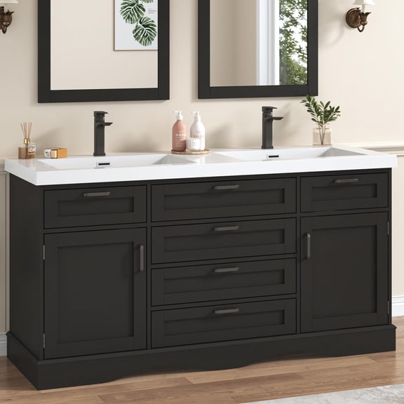 Blotout 59" Modern Double Bathroom Vanity with Sink Combo, Bathroom Storage Cabinet with 2 Storage Doors and 6 Drawers