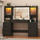 Boahaus Zoe Vanity Set with LED Mirror, Bluetooth Speakers & Large Storage, White