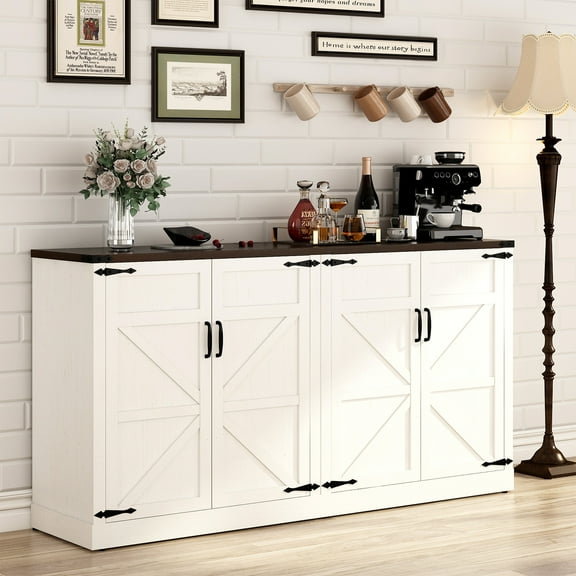 Blotout 65" Kitchen Modern Sideboard Buffet Cabinet Engineered Wood White Brown