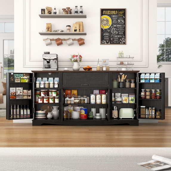 Blotout 65" Sideboard Buffet Cabinet with Storage, Farmhouse Kitchen Pantry Storage Cabinet, Credenza with Drawers, Wood Coffee Bar Cabinet, Black