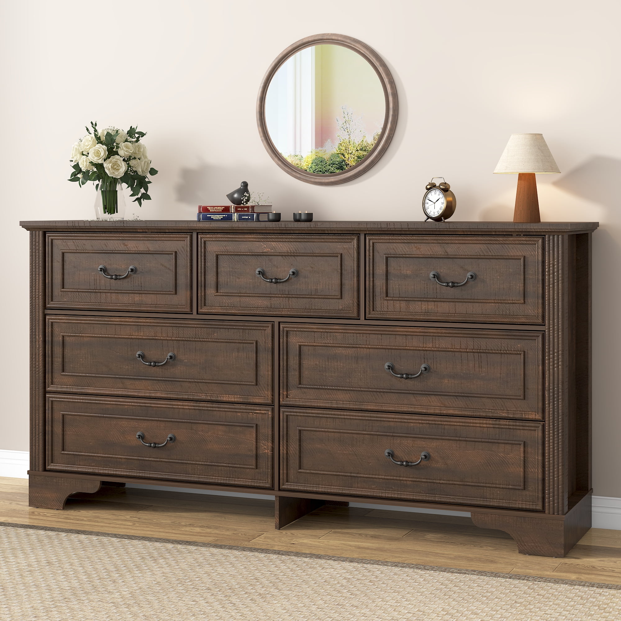 Blotout Farmhouse 7 Drawers Dresser for Bedroom, 59" Wide Wood Rustic ...