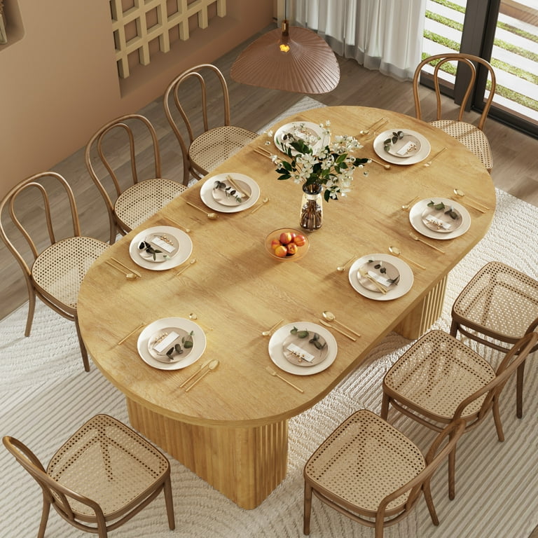 Blotout 70.9 Inch Oval Wood Strip Base Dining Table for 6-8 People