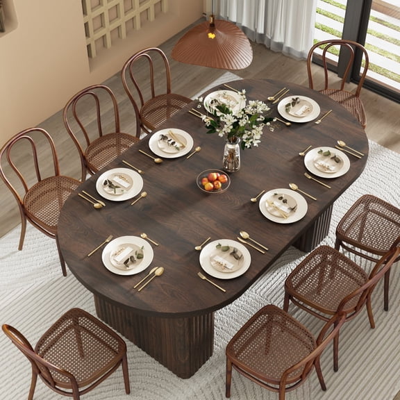 Blotout 70.9 Inch Oval Wood Strip Base Dining Table for 6-8 People,Modern Farmhouse Table for Kitchen & Dinner & Reception Room