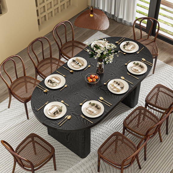 Blotout 70.9 Inch Oval Wood Strip Base Dining Table for 6-8 People,Modern Farmhouse Table for Kitchen & Dinner & Reception Room