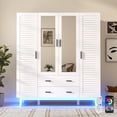thumbnail image 1 of Blotout 70" Armoire Wardrobe Closet with Mirror & LED Lights, 4 Door Wardrobe Armoire with 2 Large Drawers, LED Wood Armoire Storage with Hanging Rods and Multi-Layer Shelves(White), 1 of 8