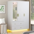 thumbnail image 1 of Blotout 70" Armoire Wardrobe Closet with Mirror, LED Wardrobe Armoire with 2 Drawers, 3 Door Wood Armoire Storage with Hanging Rods and Multi-Layer Shelves, 1 of 8
