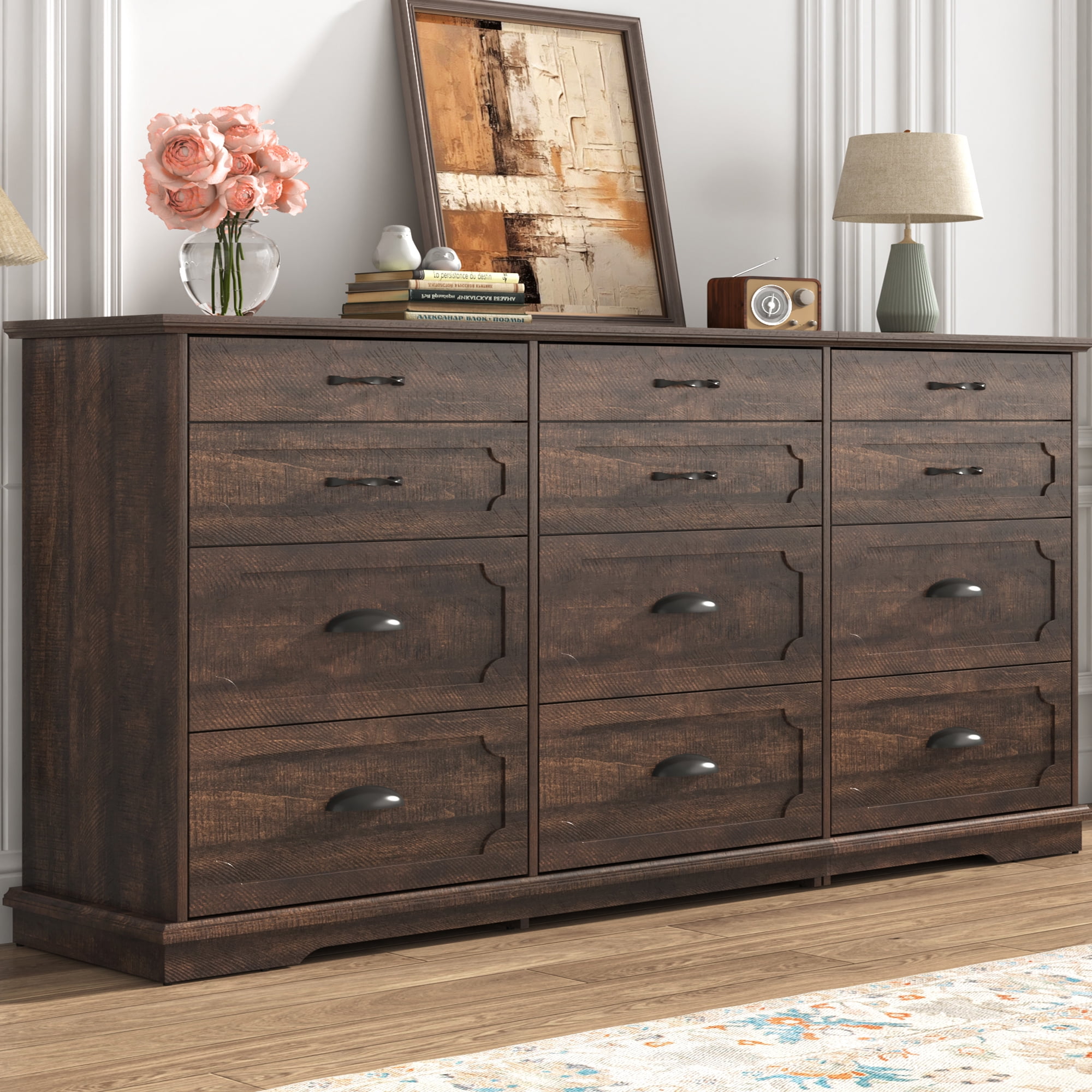 Blotout 70 Inch Large Dresser with 10 Deep Drawers, Farmhouse White,  Includes Power Outlets - Walmart.com