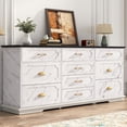 thumbnail image 1 of Blotout 70" Large Long Dresser, Luxury 10 Drawer Dresser with Deep Big Drawers, Dressers TV Stand with Charging Station, Wooden Chest of Drawers Marble White Dresser for Bedroom, 1 of 10