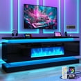 thumbnail image 1 of Blotout 71" Fireplace TV Stand with 40" Fireplace, LED Lights & Power Outlet for 85/80/75 Inch TV, Modern Gaming Entertainment Center with High Gloss Cabinet, Media TV Console for Living Room (Black), 1 of 12