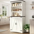 thumbnail image 1 of 71" Tall Farmhouse Kitchen Pantry with Adjustable Shelves, 5 Layers Pantry Storage Cabinet with 2 Barn Doors&Load-Bearing Steel Pipe for Kitchen, Dining Room, Living Room, Rustic White, 1 of 13