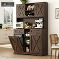 thumbnail image 1 of Blotout 47" Wide Kitchen Pantry Storage Cabinet with Charging Station & Microwave Stand, Tall Farmhouse Kitchen Hutch Cabinet, Double Tilt Out Trash Can Cabinet 10X2 Gallon, 1 of 7