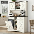 thumbnail image 1 of Blotout 47" Wide Kitchen Pantry Storage Cabinet with Charging Station & Microwave Stand, Tall Farmhouse Kitchen Hutch Cabinet, Double Tilt Out Trash Can Cabinet 10X2 Gallon, 1 of 6