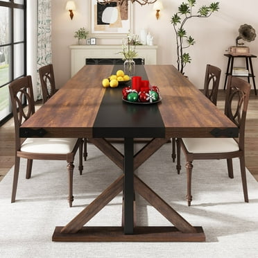 Blotout 71" Modern Farmhouse Dining Table for 6-8 Person, Rectangular Wood Dining Table with Adjustable Feet, Kitchen Table for Dining Room, Gathering, Kitchen (Brown)